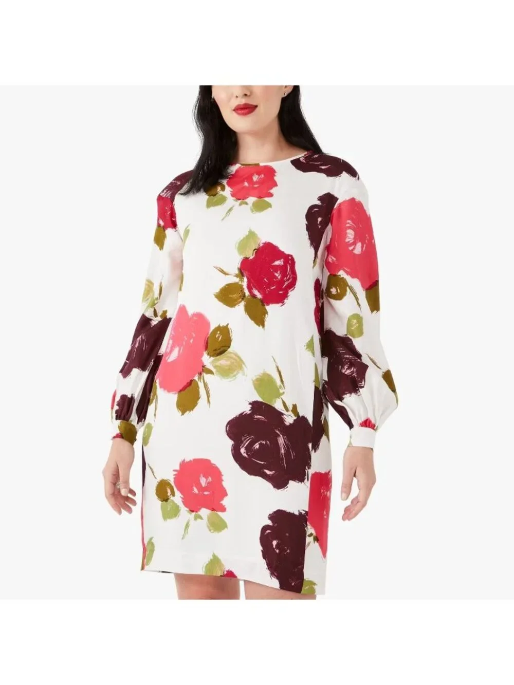 Kate Spade New York Size XXS Red Green Just Rosy Silk Blend Floral Shift Dress